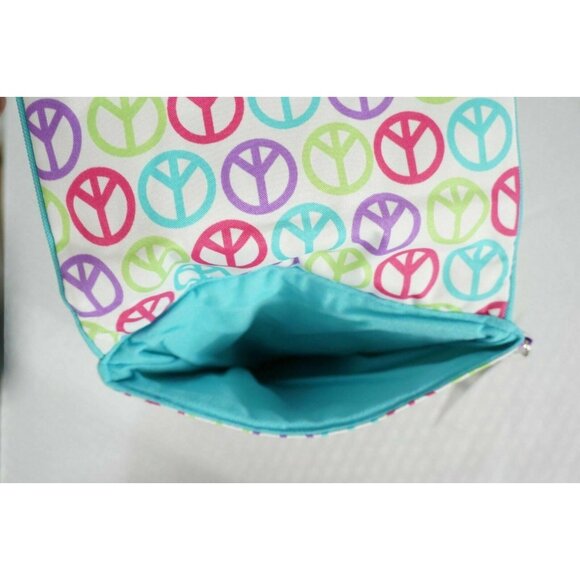 Tablet Bag Canvas Tech bag 3 pockets Peace Sign Pattern Multi Color NWT - Picture 2 of 6